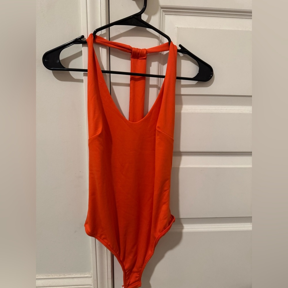 Lulu's Orange Halter Bodysuit